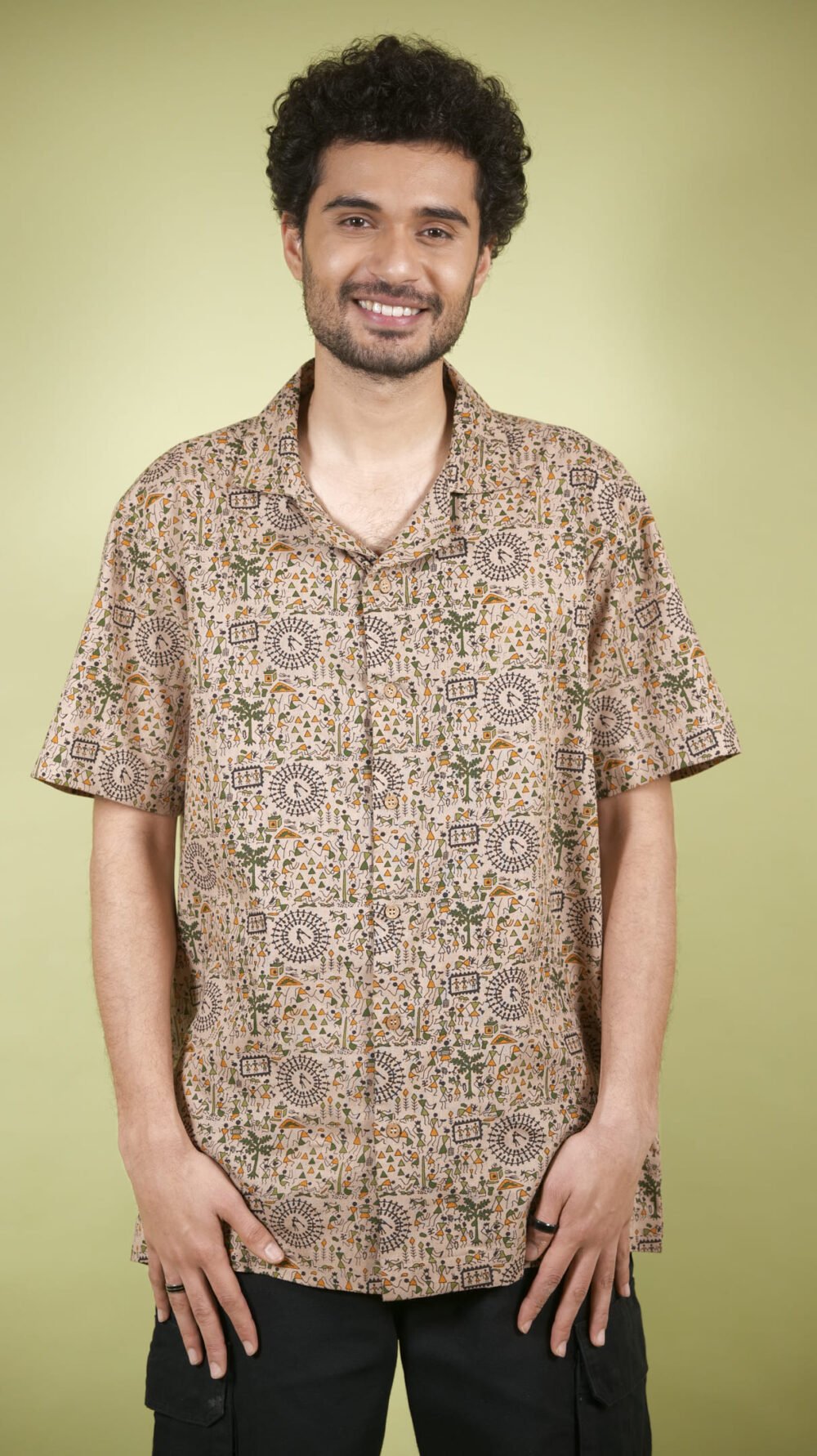 Boho Warli Printed Shirt (Brown)