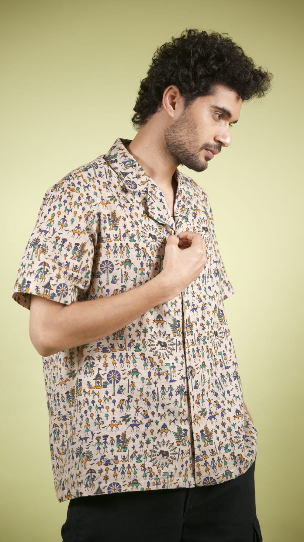 Boho Warli Printed Shirt (Blue) - Image 3