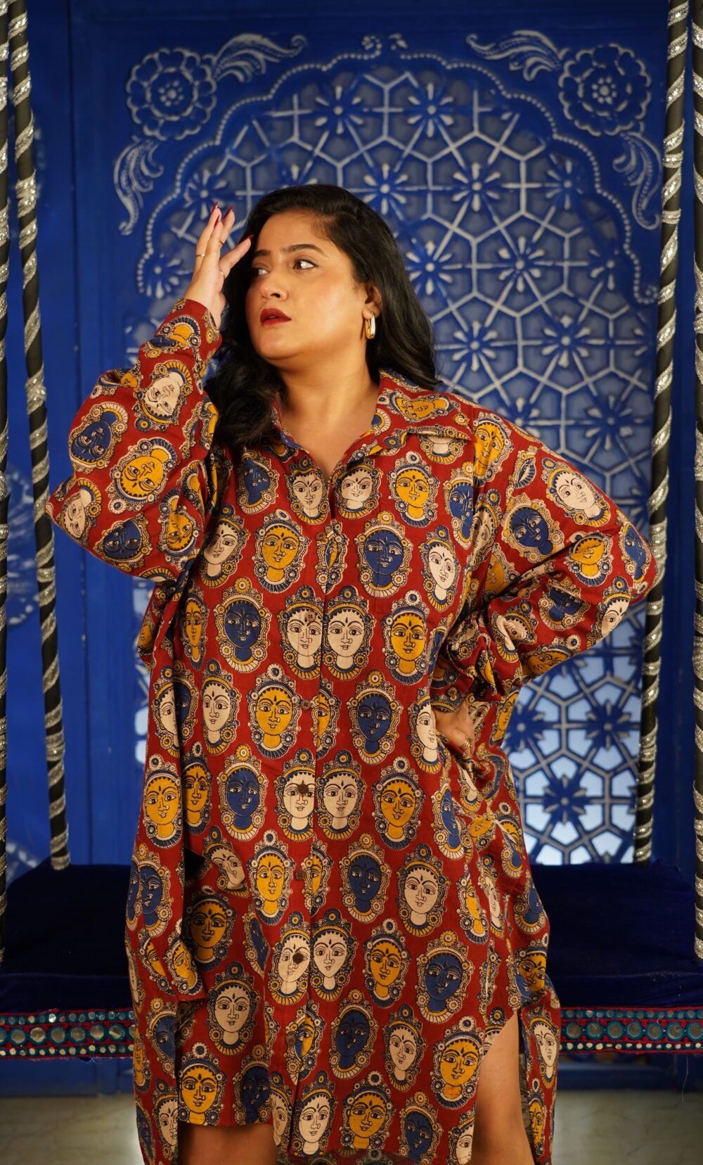 Devi Print Red Oversized Shirt Dress - Image 2