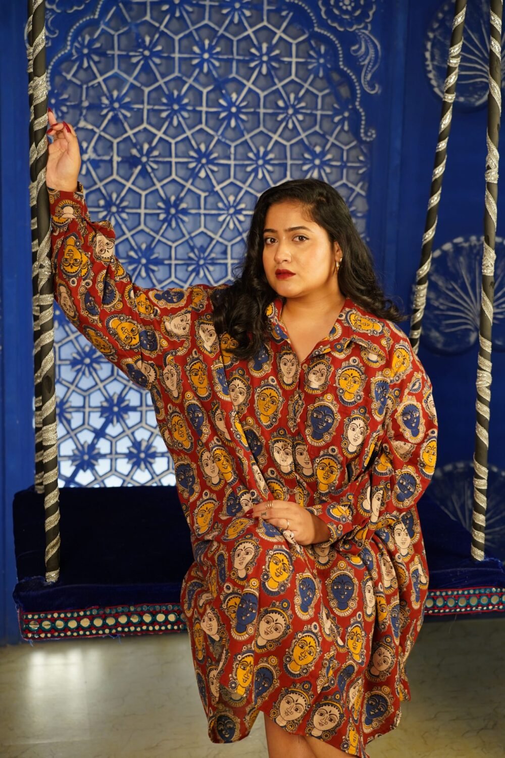Devi Print Red Oversized Shirt Dress - Image 8