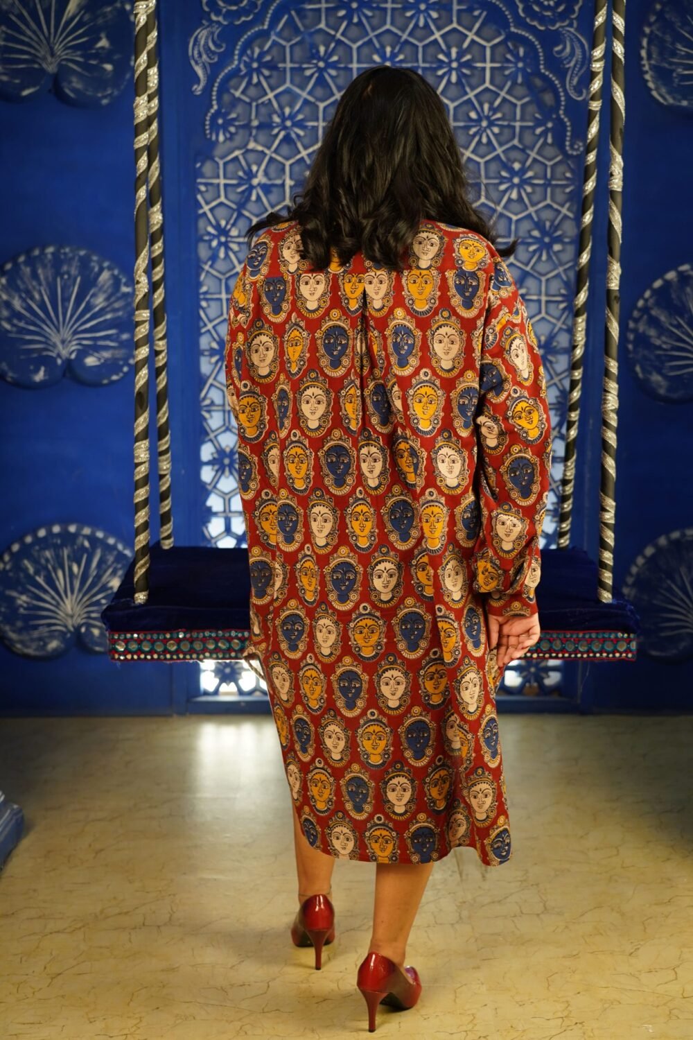Devi Print Red Oversized Shirt Dress - Image 4