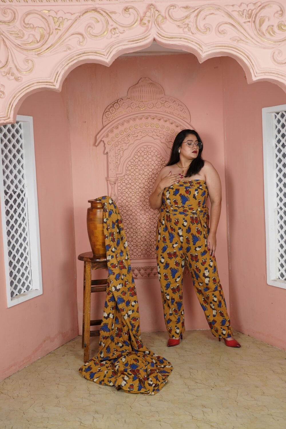 Kalamkari Mudra Off Shoulder Jumpsuit - Image 3
