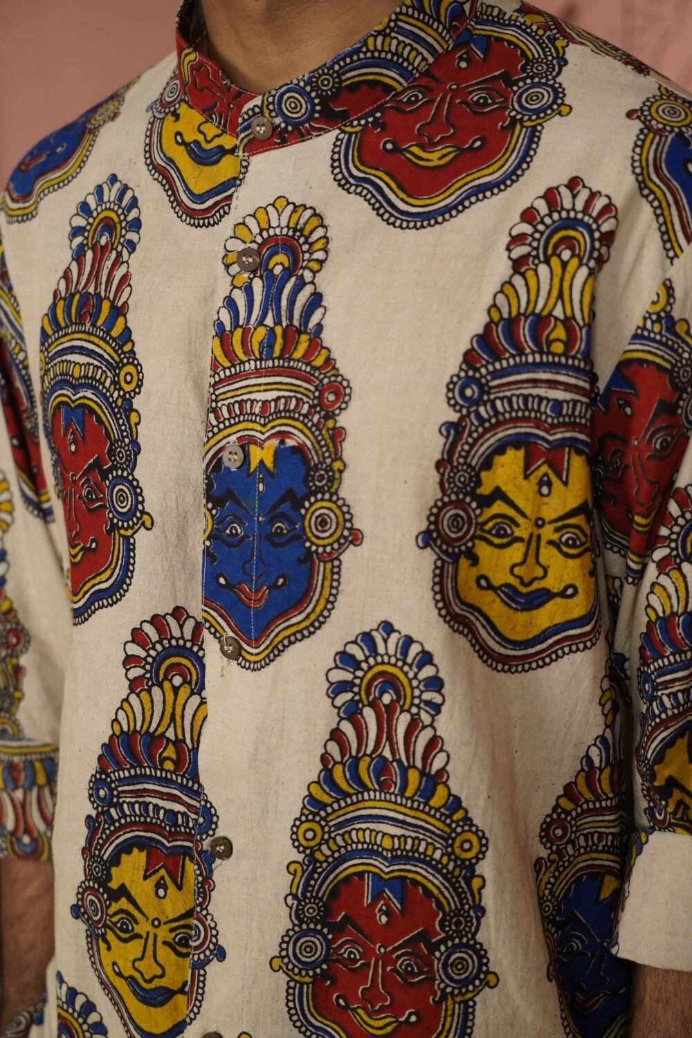 Kalamkari Chinese Collar Shirt (Beige) - Image 6