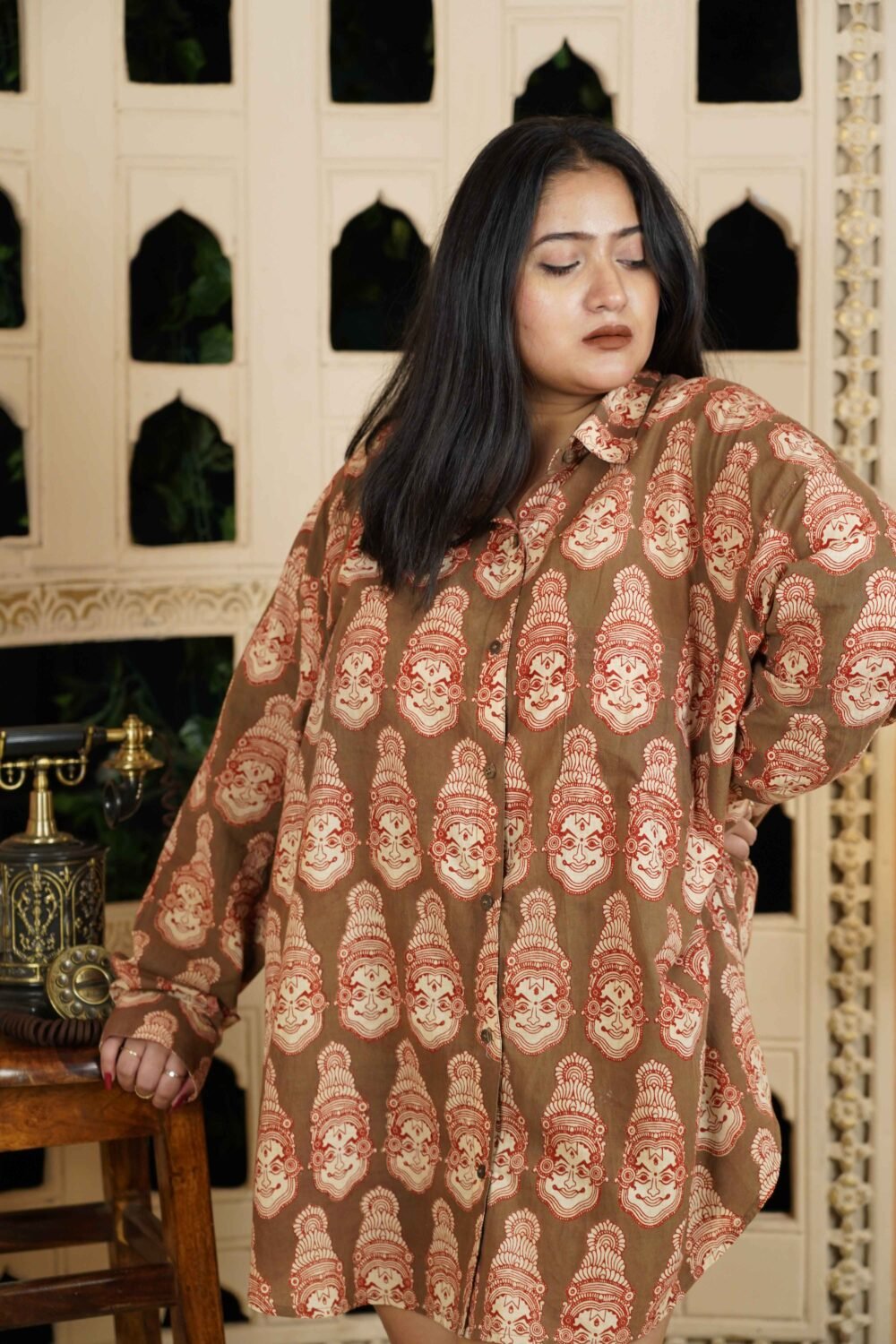 Kathak Face Print Oversized Shirt - Image 7