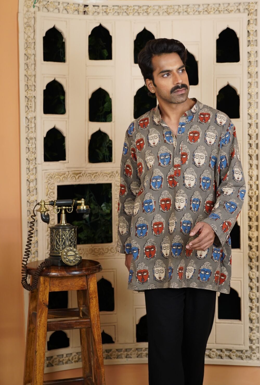 Kalamkari Short Kurta (Grey) - Image 7
