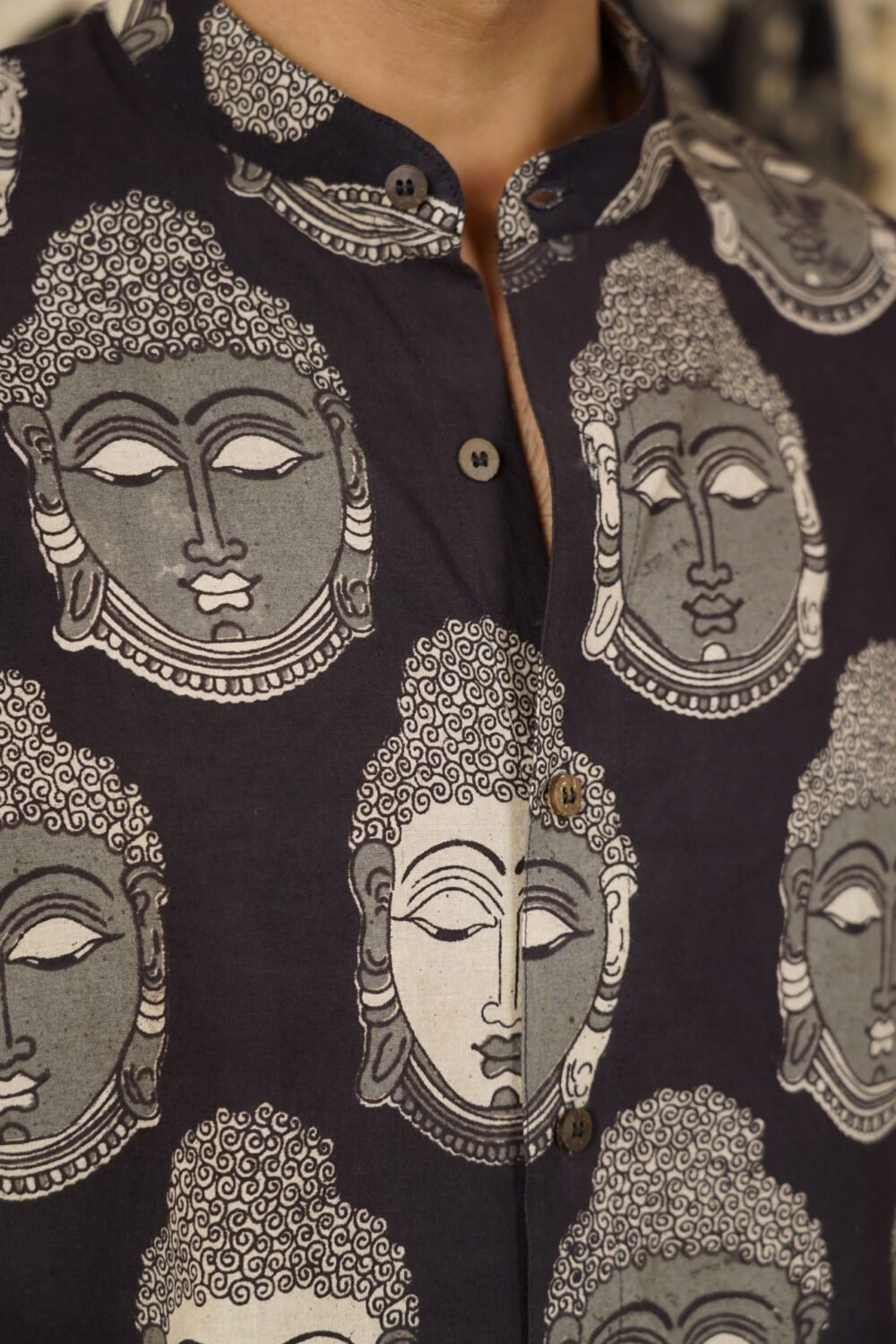 Kalamkari Chinese Collar Shirt (Black) - Image 5