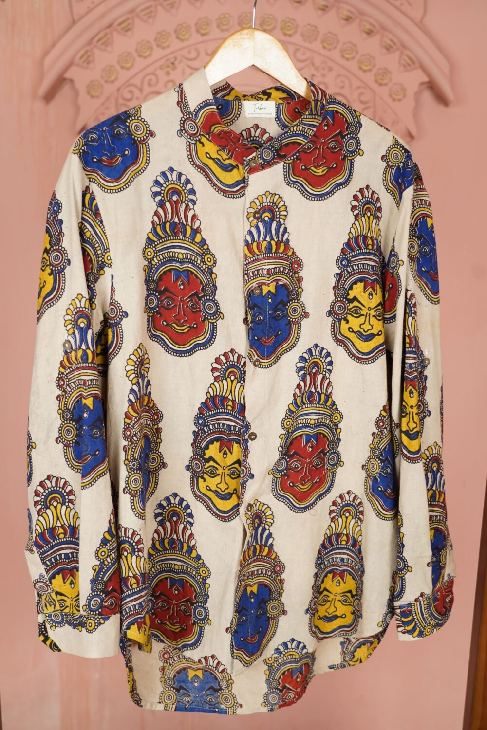 Kalamkari Chinese Collar Shirt (Beige) - Image 5