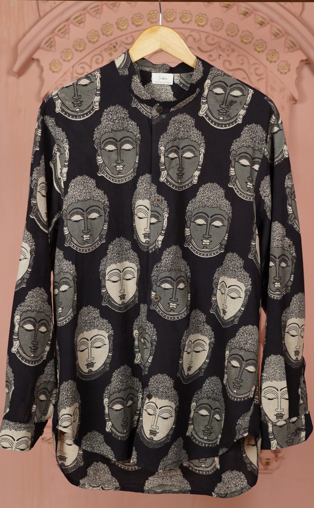 Kalamkari Chinese Collar Shirt (Black) - Image 6