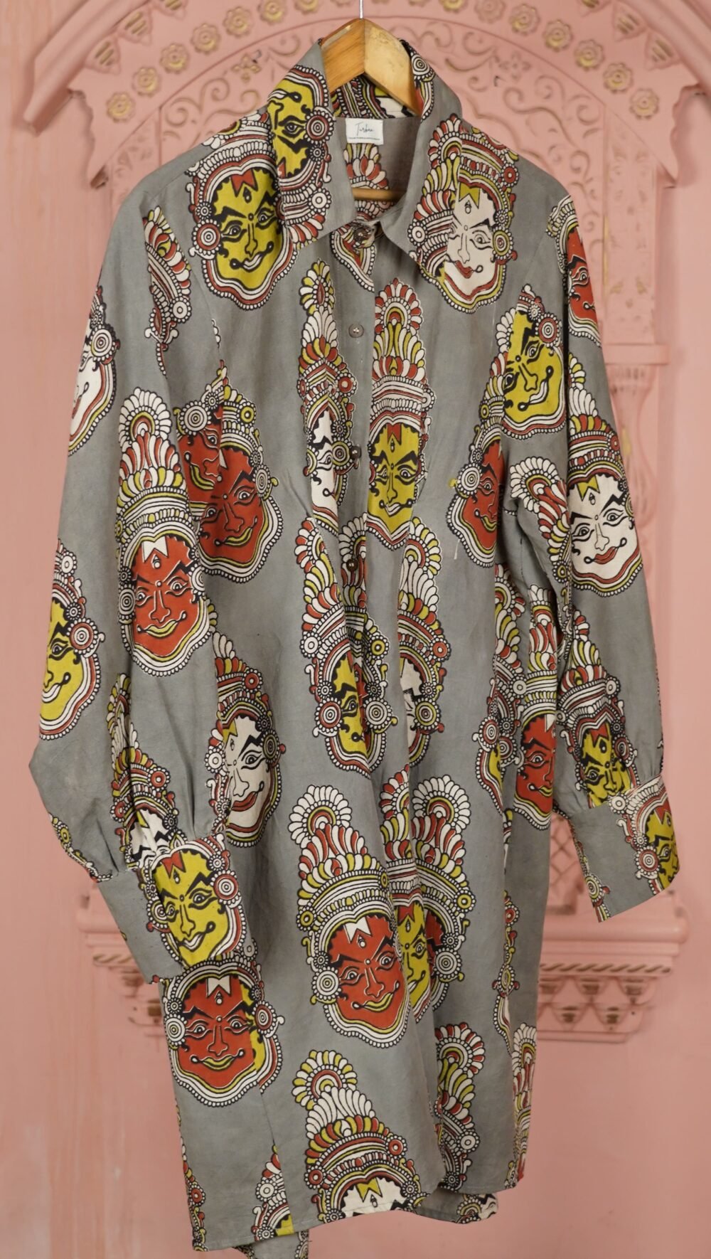 Kalamkari Pleated Shirt Dress (Grey) - Image 5